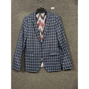 ASOS Blazer Mens 38 Navy Windowpane Check Suit Jacket Lined Polyester Two Button